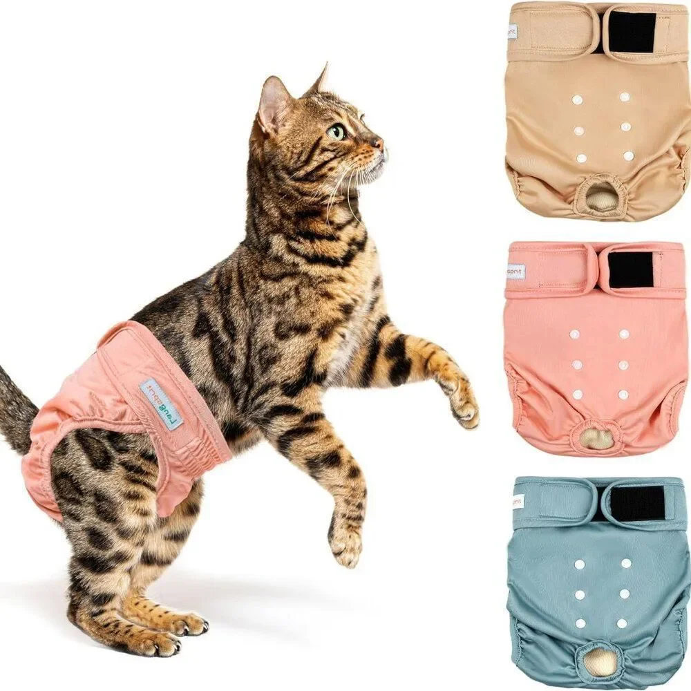 Langsprit Reusable Cat Diapers for Female and Male Washable Sz M Waist 12